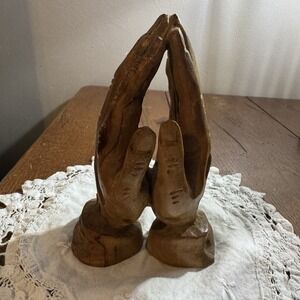 Praying Hands Olive Wood  Figure Hand Carved - Vintage